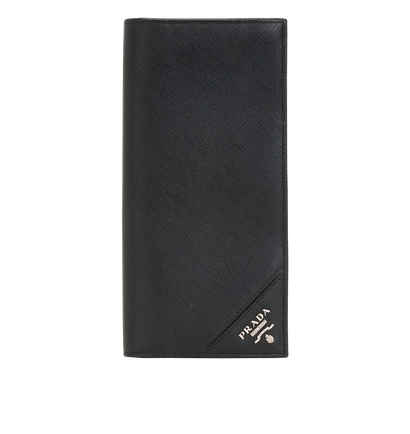 Prada Logo Bi-Fold Long Wallet, &pound;130, Accessories, Black, Leather, Front view